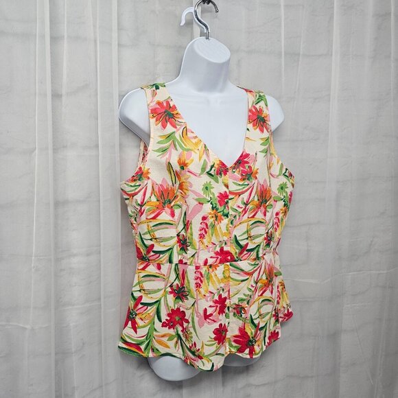 J. Crew Pink Green Floral Tropical Tank Linen Blend Beach Boho 12 - Picture 4 of 13